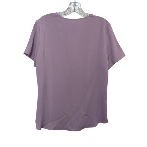 Anydeer Vneck Blouse Shirt Womens Medium Purple New Short Sleeve Button Detail - Picture 2 of 10